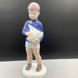 B&G, Copenhagen Porcelain, Made In Denmark Figurine Of Boy With Sailboat Toy