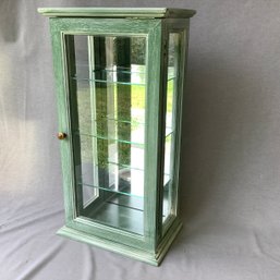 Wood Wall Hanging Display Case, Glass Shelves And Mirror Back