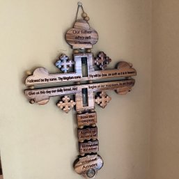 Decorative Wooden Cross With The Lords Prayer Engraved On It