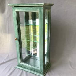 Wood Wall Hanging Display Case, Glass Shelves And Mirror Back