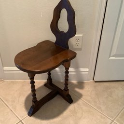 Antique Wooden Church Chair With Three Spindle Legs And T Brace