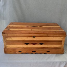 Solid Wood Toy Or Storage Box, Inlay Wood Top And Front With Wooden Handles