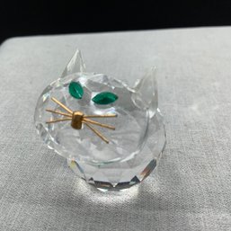 Green Eyed Crystal Cat With Gold Whiskers