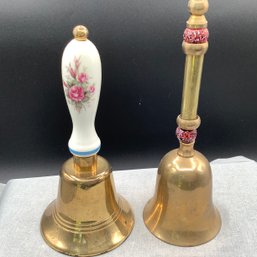 Vintage Teacher School Bells, Porcelain Handles