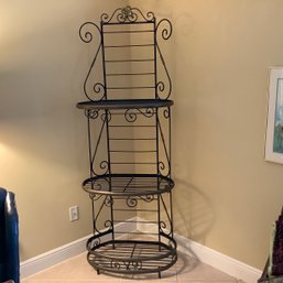 Scroll Style Bakers Rack, Iron With Brass Accents. Height 82 Inches X 29 Wide X 19 Depth