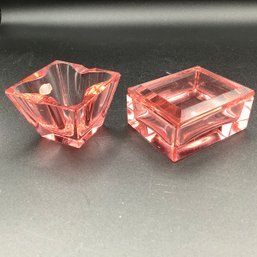 Pink Crystal Vanity Jar And Matching Crystal Ashtray Dish