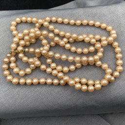 49 Inch Pearl Strand Necklace, 14K Gold Clasp