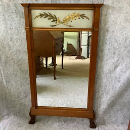 Antique Colonial Mirror With Wheat Panel On Top And Lions Paw Feet