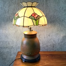 Stained Glass Lamp With Ceramic Pot As Base