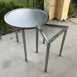 Modern Stainless Steel And Textured Glass Geometric Nestling Tables