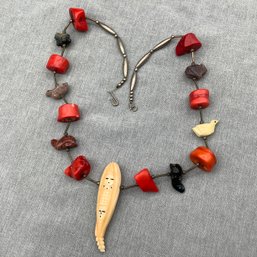 Zuni Corn Maiden Necklace With Red Stones And Carved Animal Fetishes