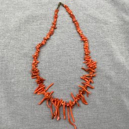 Native American Natural Graduating Red Coral Necklace, 16 Inch Long