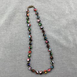 Venetian Murano Millefiori Confetti Multi Colored Hand Knotted Necklace With Brass Caps