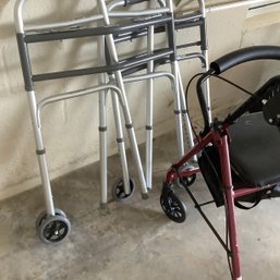 3 Aluminum Foldable Walkers, 4 Wheeled Seated Walker And Adjustable Shower Seat