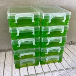 10 Small Green Plastic Storage Boxes With Clip Lids, New And Never Used