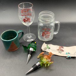 Barware Mix Set, Glass Wine Stoppers, Santa Clara Art & Wine Festival Glassware,  Wine Markers