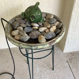 Cute Porcelain Fish Fountain With Rock Bowl And Stand.