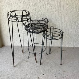 3 Metal Plant Stands, One With Removable Scrolled Tray Base