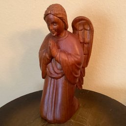 Carved Wood Praying Angel Figurine