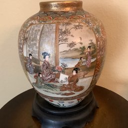 Antique Satsuma Chinese Vase With Stand