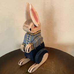 Signed Jointed Wooden Hand Painted Rabbit, Jean Wehn 1985