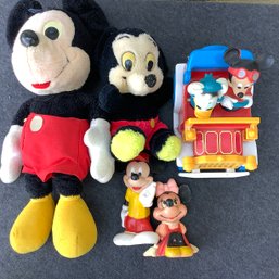 Vintage Mickey Mouse Toys And Stuffed Plushes, Mickey And Donald In A Car, Minnie Toy, Mickey Playskool Baby
