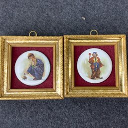 2 Mini Clown Art In Frames, About 4 Inches Square