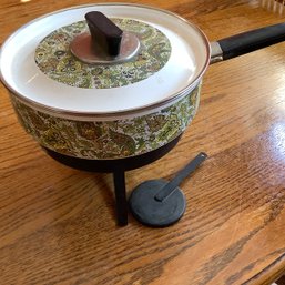 Vintage 1970s Chafing Dish, Avocado Green Paisley- Pristine Condition