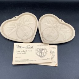 2 Pampered Chef Cookie Molds 'Peace On Earth Heart Shaped Cookie Mold'