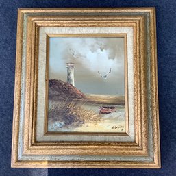 Signed Lighthouse Painting By Howard Gailey
