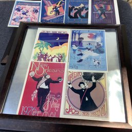 Framed New Orleans Jazz & Heritage Festival Poster Cards From The 1970s-1990s. 8 Total, Put Into Frames.