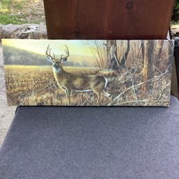 Large Rectangular Canvas Print Of Buck In Fall Scene, Stretched On Wood Framing