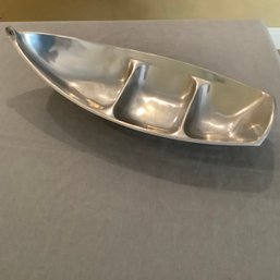 Large Heavy Chrome MCM Condiment Boat In A Boat Shape, Thick Walls Is 20 Inches Long