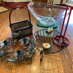 Cookware, Enamelware, Bird Wreath Candleholder And Other Metalwares. See All Photos For Contents