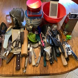 Cooking And Baking Utensils, Graters, Knives, Scissors, Sifters, A Few Tins, Rolling Pin