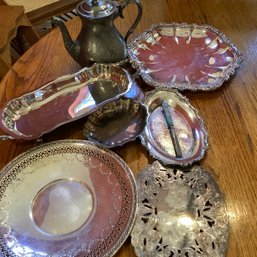 8 Pieces Silver Plate Including Trays And Coffee Pot