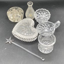 Crystal - Heart Trinket Dish, Toothpick Holder, Flower Frog, Star Swizzle Stick With Gold Rim