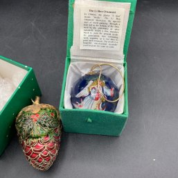 The Li Bien Ornament, Hand Painted On The Inside Of The Glass Ball & Cloisonne Christmas Pine Cone