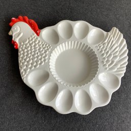 Rooster Ceramic Egg Platter, Hand Crafted And Painted In Portugal