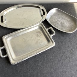 3 Silver Toned Metal Serving Platters