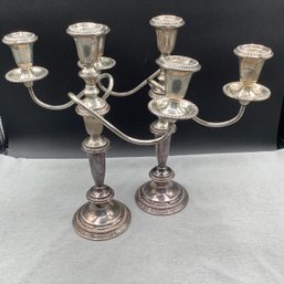 Sterling Silver Pair Of Candelabras With Weighted Lower Bases