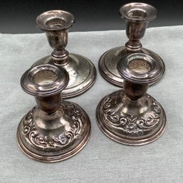 Reed And Barton Pair Of Sterling Silver Weighted Candlesticks, Frank Whiting Sterling Candlesticks