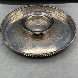 Silver Plated Serving Tray & Wine Coaster With Pierced Border. F.B. Rogers Silver Co.