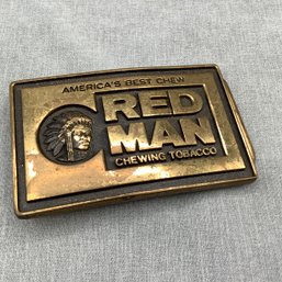 Belt Buckle, Red Man, Solid Brass, Made In USA 1978, BTS