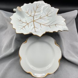 Limoges France Porcelain, 'Chamart' Leaf Dish And Haviland Limoges France Late 1800s Dessert Plate