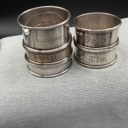 5 Sterling Silver Napkin Rings, Monogrammed