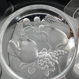 6 Val St.Lambert Belgium Crystal Plates With Satin Frosted Fruit Design Each Plate Signed