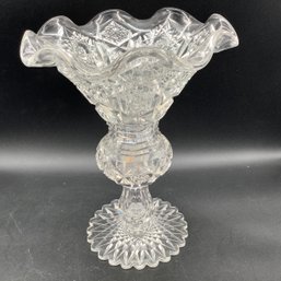 Exquisite Ruffled Top Cut Crystal Vase