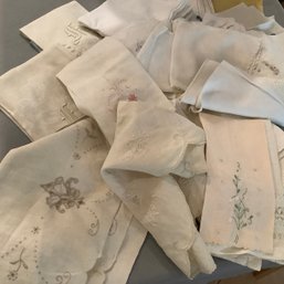 Vintage White Linens-mostly Napkins With Embroidery And Lace, One Tablecloth