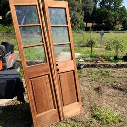 Pair Of Solid Wood French Doors, Glass Top Half, Designed For Exterior 18 Inch Each  36 Inch